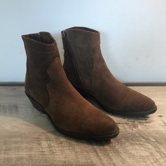 THE SELLER Brown SUEDE Western ANKLE Boots BOOTIES - Picture 2 of 6